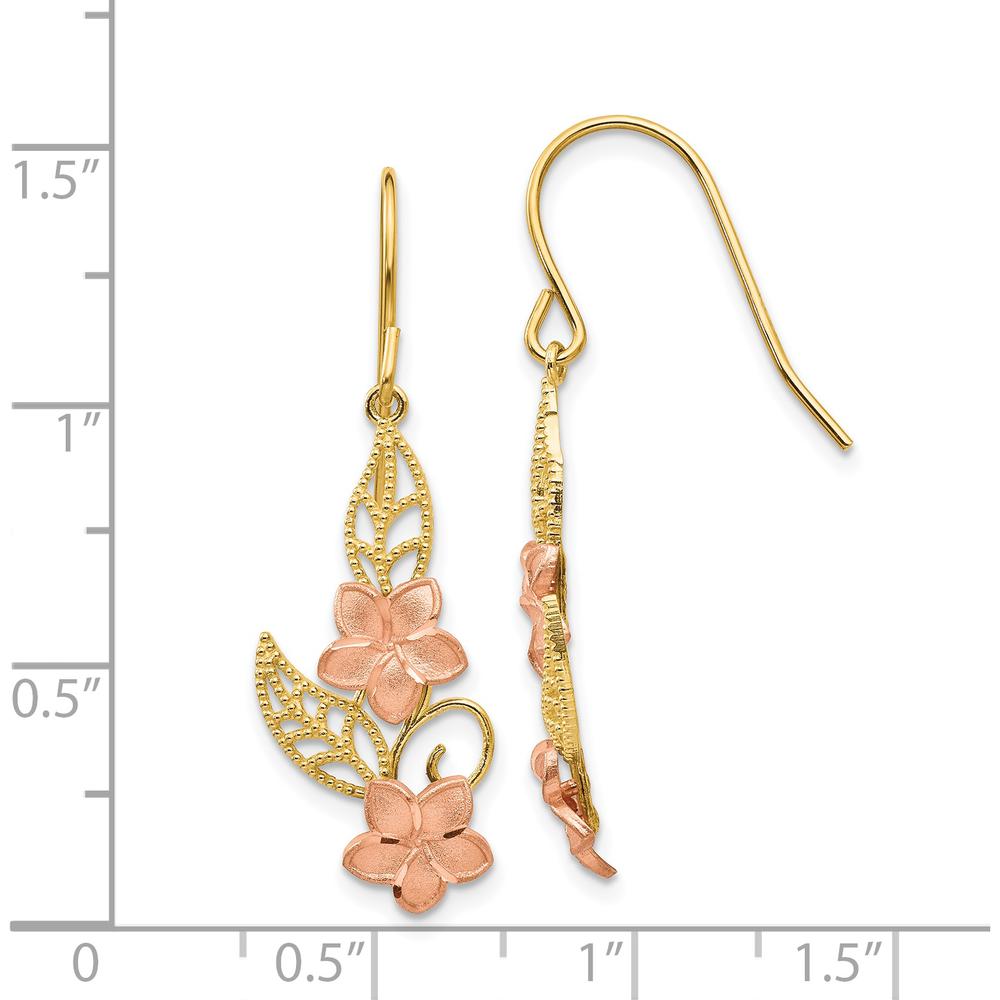 14K Two-Tone Gold Plumeria Dangle Earrings with Rose Gold Petals by 0