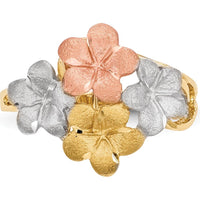 14K Two-Tone Gold Plumeria Ring with Satin Diamond-Cut and Rhodium Plating - Floral Themed Design by 0