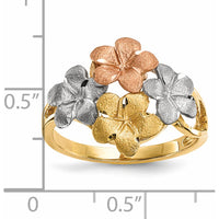 14K Two-Tone Gold Plumeria Ring with Satin Diamond-Cut and Rhodium Plating - Floral Themed Design by 0