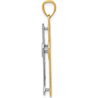 14K Two-Tone Gold Polished 2-Level Cross Pendant with Textured Detailing - Faith-Inspired Design by Oro Pregiato