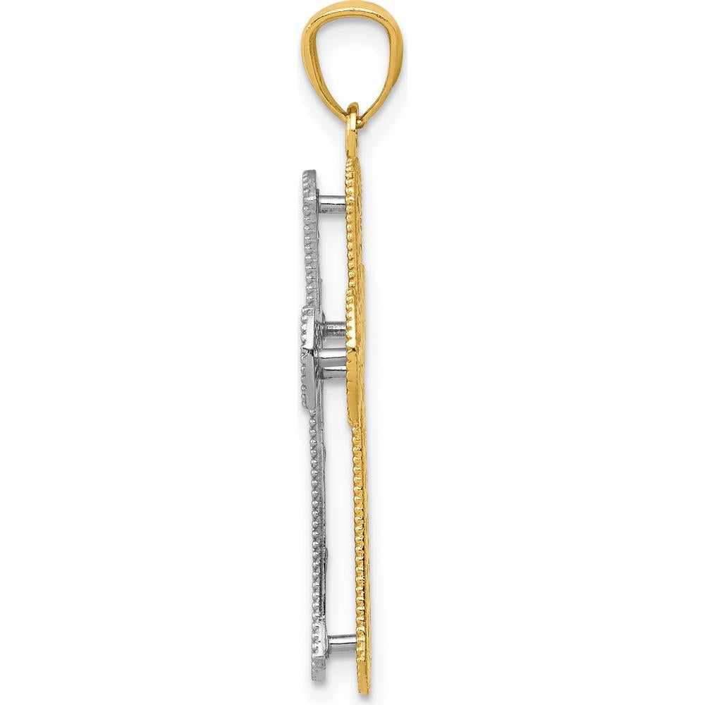 14K Two-Tone Gold Polished 2-Level Cross Pendant with Textured Detailing - Faith-Inspired Design by Oro Pregiato
