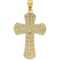 14K Two-Tone Gold Polished 2-Level Cross Pendant with Textured Detailing - Faith-Inspired Design by Oro Pregiato
