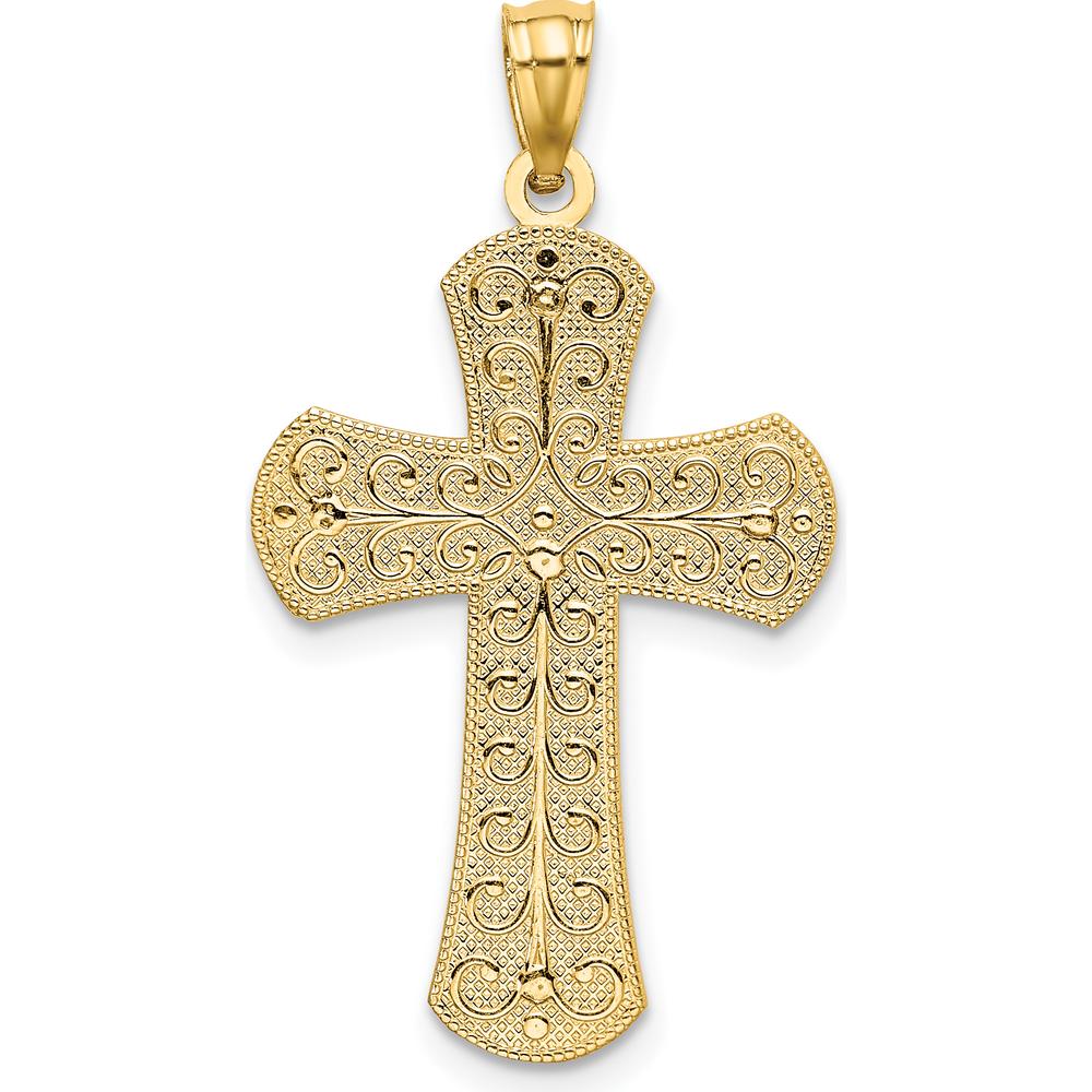 14K Two-Tone Gold Polished 2-Level Cross Pendant with Textured Detailing - Faith-Inspired Design by Oro Pregiato