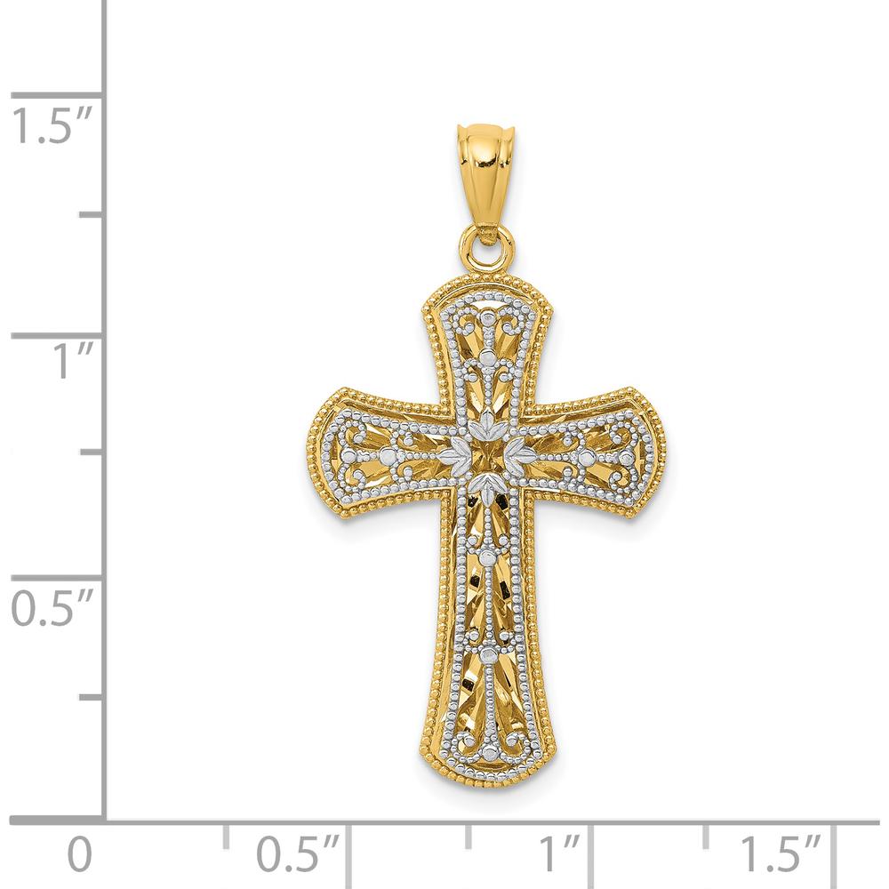 14K Two-Tone Gold Polished 2-Level Cross Pendant with Textured Detailing - Faith-Inspired Design by Oro Pregiato