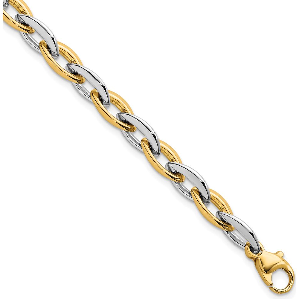 14K Two-Tone Gold Polished 7mm Oval Link Bracelet - 7.25" Length by 0