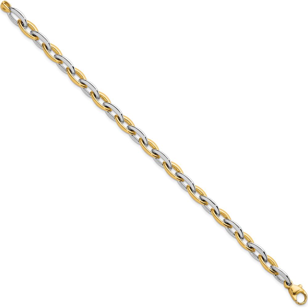 14K Two-Tone Gold Polished 7mm Oval Link Bracelet - 7.25" Length by 0