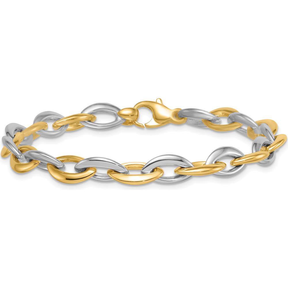 14K Two-Tone Gold Polished 7mm Oval Link Bracelet - 7.25" Length by 0