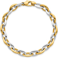 14K Two-Tone Gold Polished 7mm Oval Link Bracelet - 7.25" Length by 0