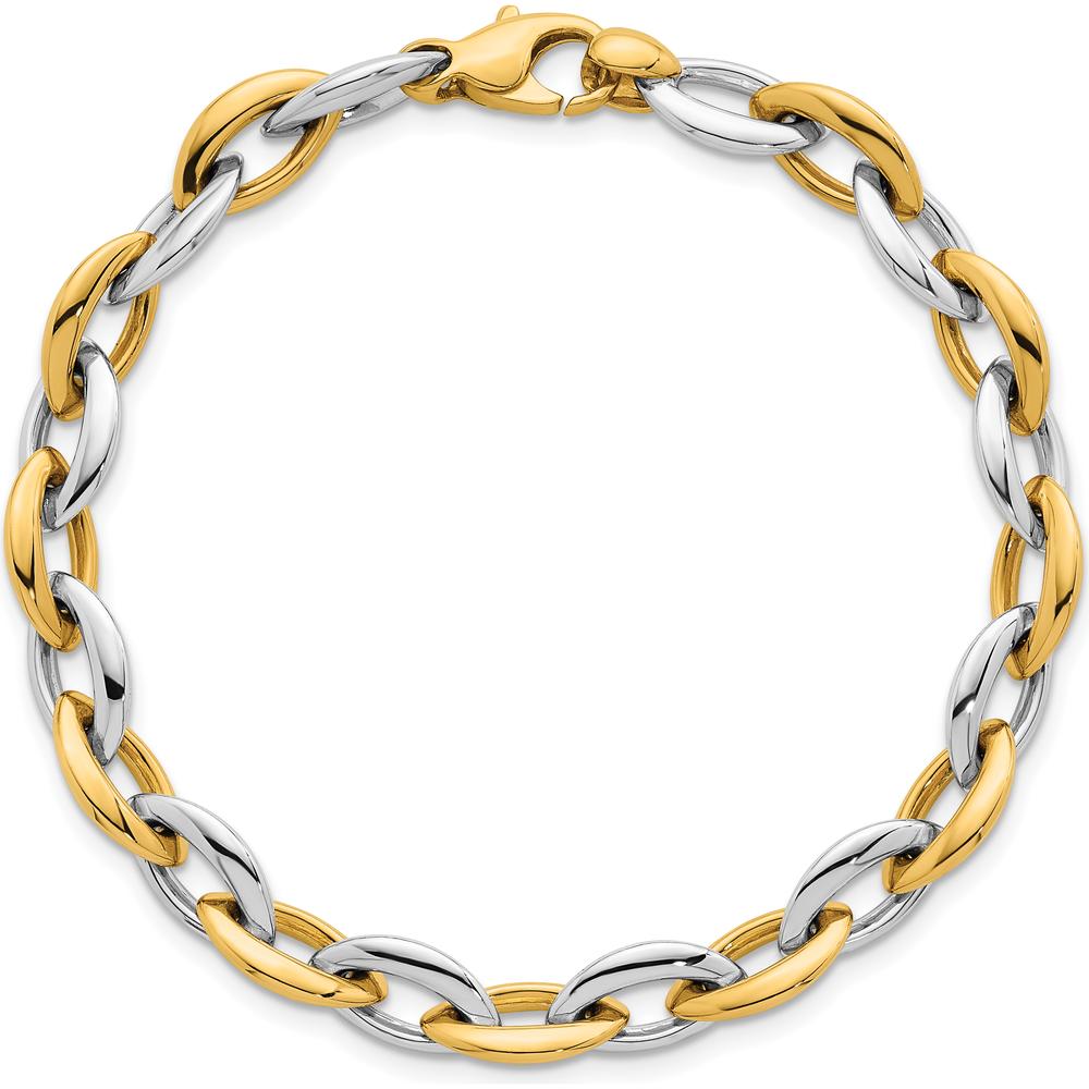 14K Two-Tone Gold Polished 7mm Oval Link Bracelet - 7.25" Length by 0
