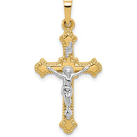 14K Two-Tone Gold Polished & Brushed INRI Crucifix Pendant - 32mm Length by Oro Pregiato