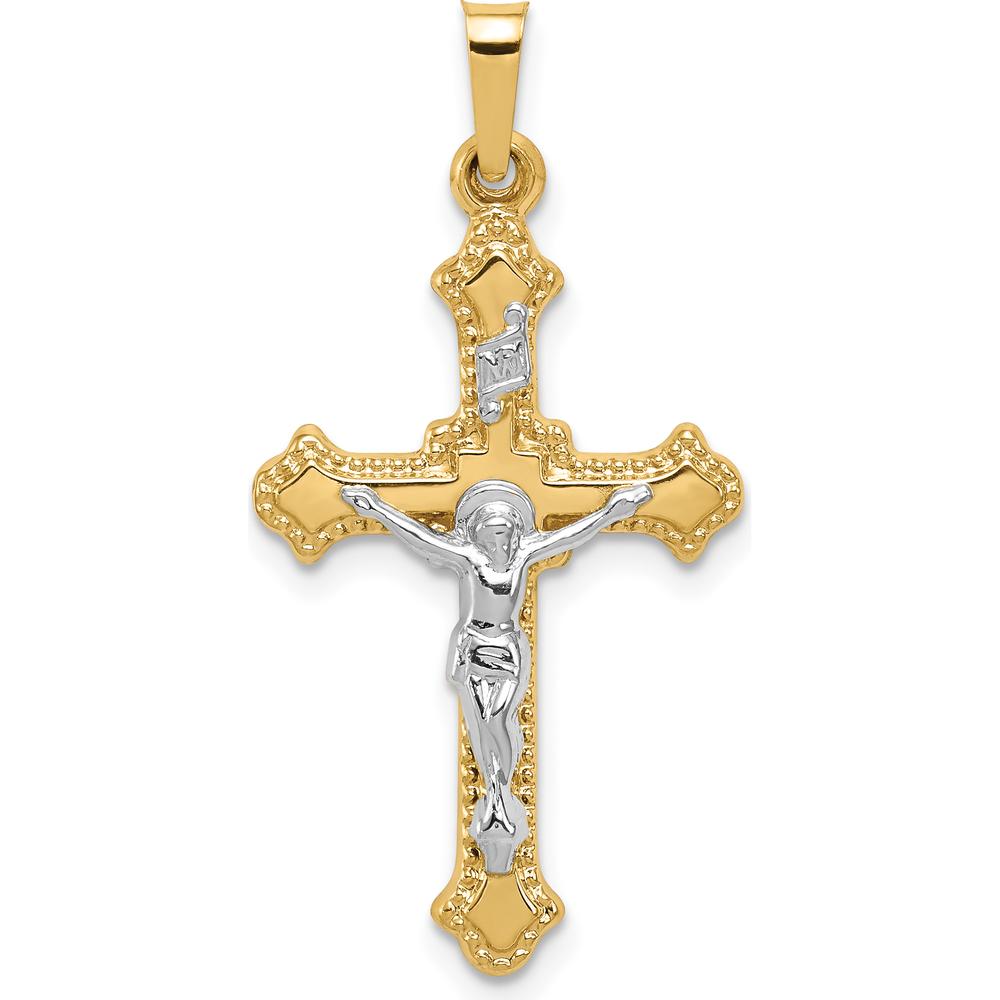 14K Two-Tone Gold Polished & Brushed INRI Crucifix Pendant - 32mm Length by Oro Pregiato