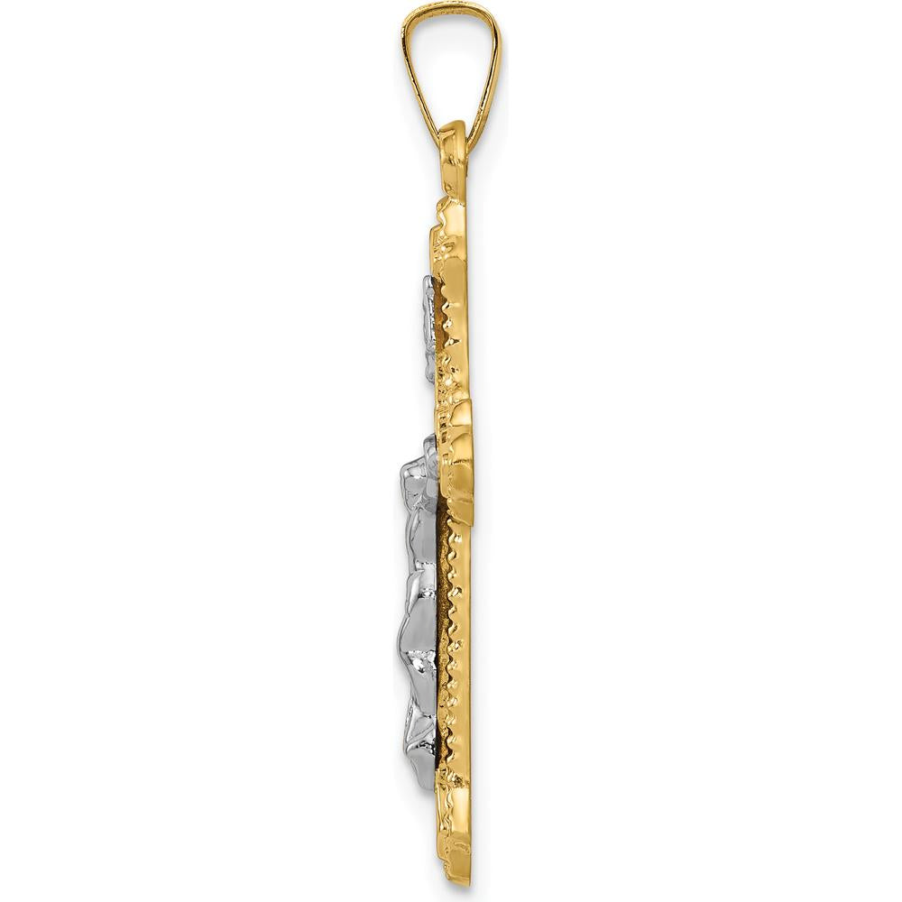 14K Two-Tone Gold Polished & Brushed INRI Crucifix Pendant - 32mm Length by Oro Pregiato