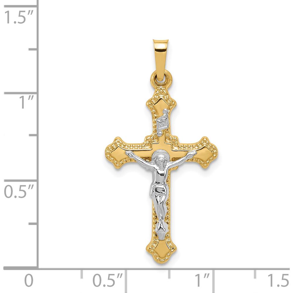 14K Two-Tone Gold Polished & Brushed INRI Crucifix Pendant - 32mm Length by Oro Pregiato