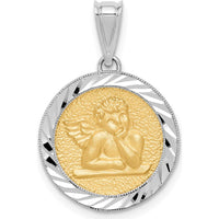 14K Two-Tone Gold Polished and Diamond-Cut Angel Pendant with Textured Yellow Gold Motif by Oro Pregiato