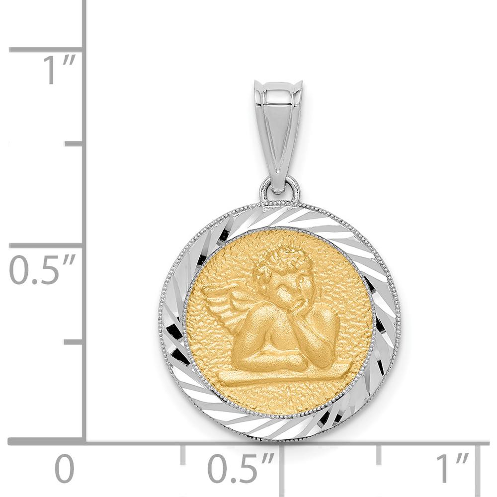 14K Two-Tone Gold Polished and Diamond-Cut Angel Pendant with Textured Yellow Gold Motif by Oro Pregiato