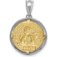 14K Two-Tone Gold Polished and Diamond-Cut Angel Pendant with Textured Yellow Gold Motif by Oro Pregiato