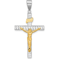 14K Two-Tone Gold Polished and Diamond-cut Crucifix Pendant with Rhodium-Plated Accents - 43.7mm Length by Oro Pregiato