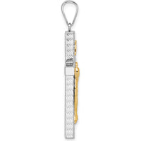 14K Two-Tone Gold Polished and Diamond-cut Crucifix Pendant with Rhodium-Plated Accents - 43.7mm Length by Oro Pregiato