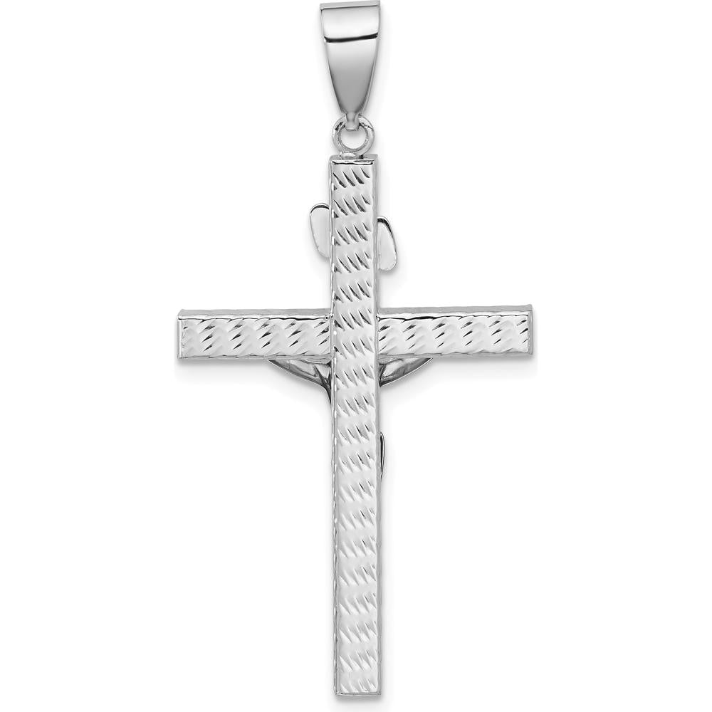 14K Two-Tone Gold Polished and Diamond-cut Crucifix Pendant with Rhodium-Plated Accents - 43.7mm Length by Oro Pregiato
