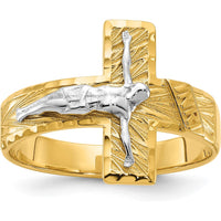 14K Two-Tone Gold Polished & Diamond-Cut Men's Crucifix Ring - Symbol of Faith & Strength by Oro Pregiato