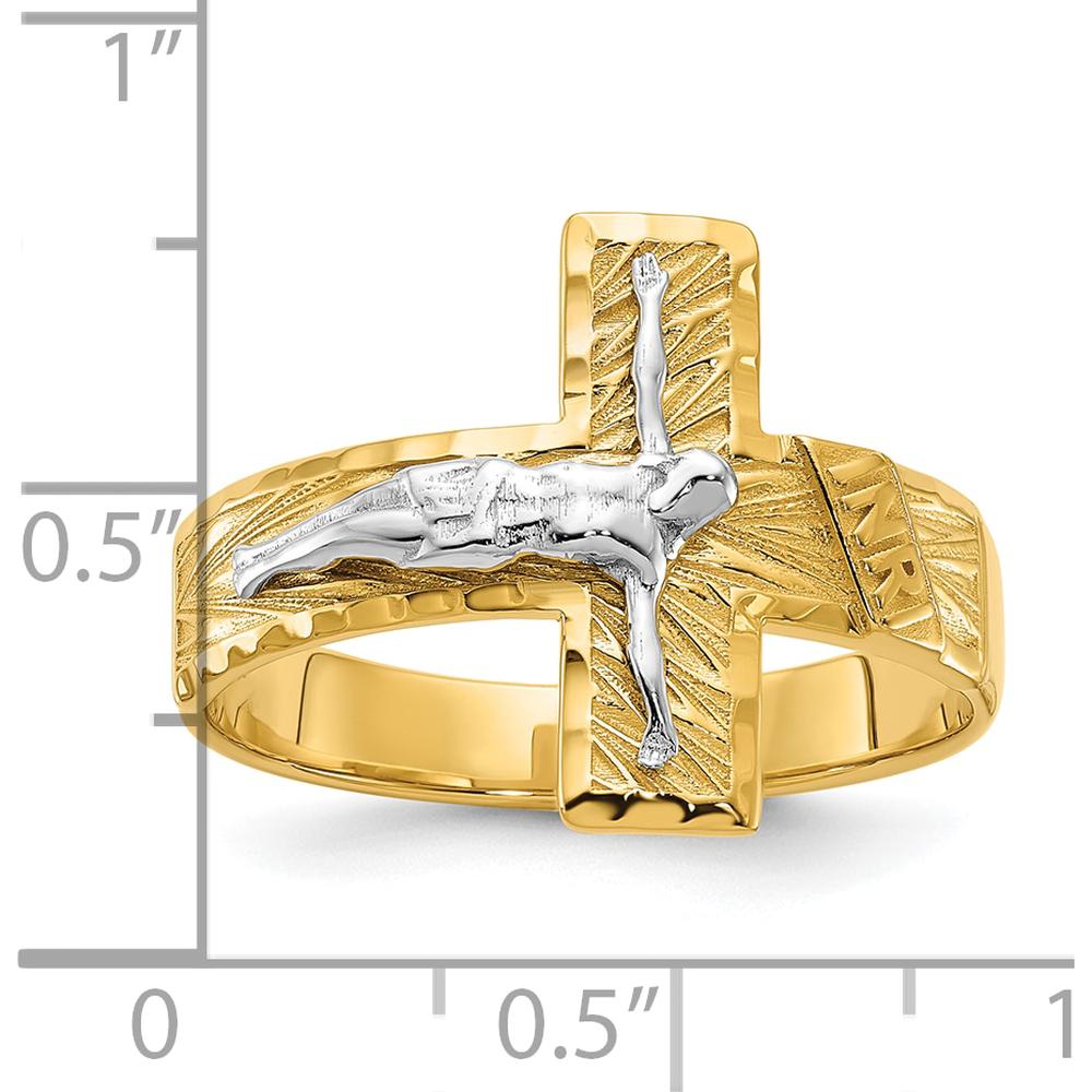 14K Two-Tone Gold Polished & Diamond-Cut Men's Crucifix Ring - Symbol of Faith & Strength by Oro Pregiato