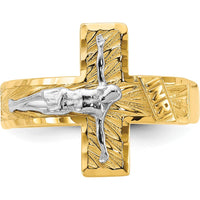 14K Two-Tone Gold Polished & Diamond-Cut Men's Crucifix Ring - Symbol of Faith & Strength by Oro Pregiato