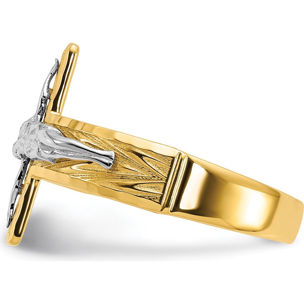 14K Two-Tone Gold Polished & Diamond-Cut Men's Crucifix Ring - Symbol of Faith & Strength by Oro Pregiato