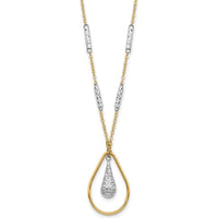 14K Two-Tone Gold Polished and Diamond-Cut Teardrop Pendant Necklace - 17 Inches by 0