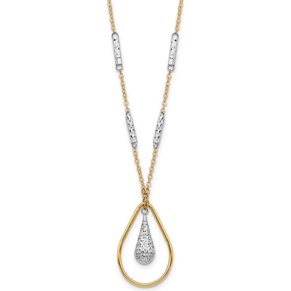 14K Two-Tone Gold Polished and Diamond-Cut Teardrop Pendant Necklace - 17 Inches by 0