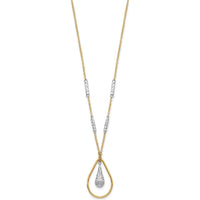 14K Two-Tone Gold Polished and Diamond-Cut Teardrop Pendant Necklace - 17 Inches by 0