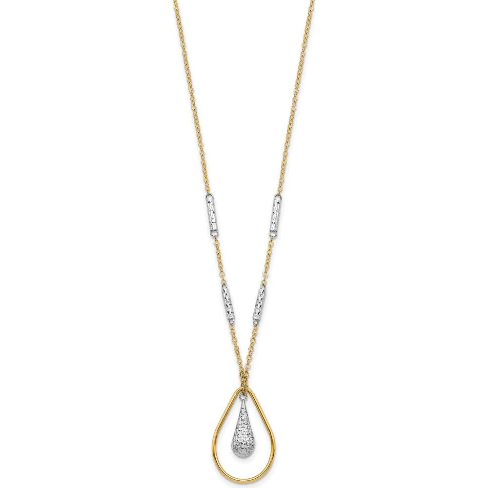 14K Two-Tone Gold Polished and Diamond-Cut Teardrop Pendant Necklace - 17 Inches by 0