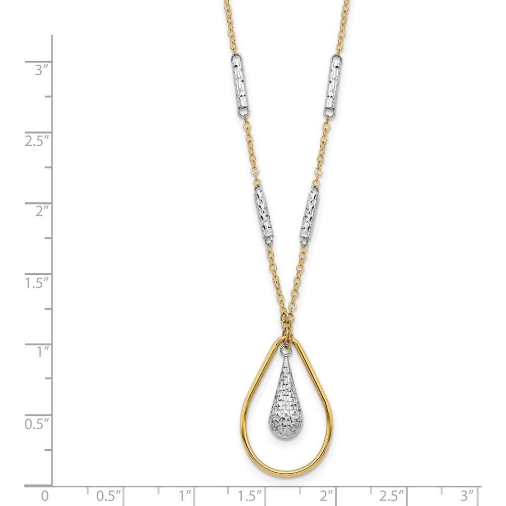 14K Two-Tone Gold Polished and Diamond-Cut Teardrop Pendant Necklace - 17 Inches by 0