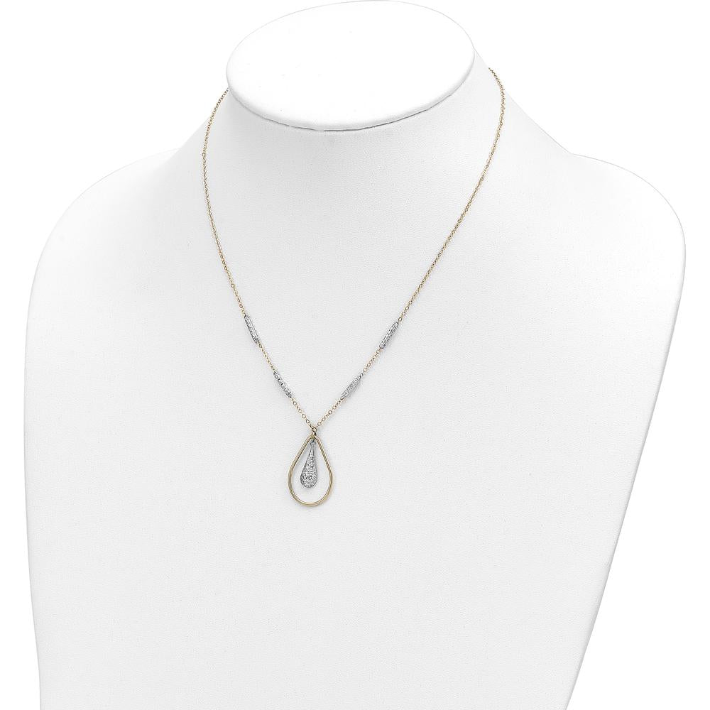 14K Two-Tone Gold Polished and Diamond-Cut Teardrop Pendant Necklace - 17 Inches by 0