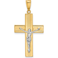 14K Two-Tone Gold Polished and Textured Crucifix Pendant - 36mm Length by Oro Pregiato