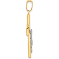 14K Two-Tone Gold Polished and Textured Crucifix Pendant - 36mm Length by Oro Pregiato