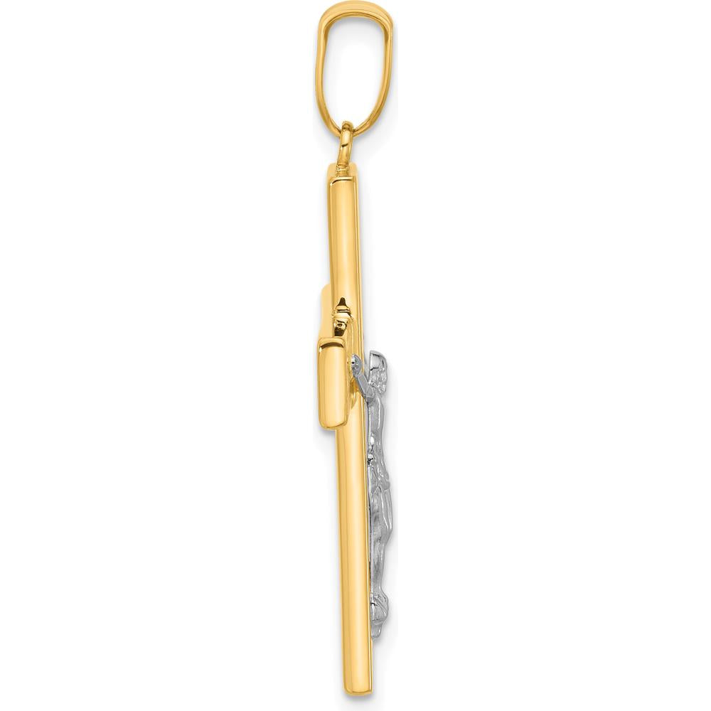 14K Two-Tone Gold Polished and Textured Crucifix Pendant - 36mm Length by Oro Pregiato
