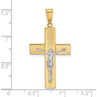 14K Two-Tone Gold Polished and Textured Crucifix Pendant - 36mm Length by Oro Pregiato