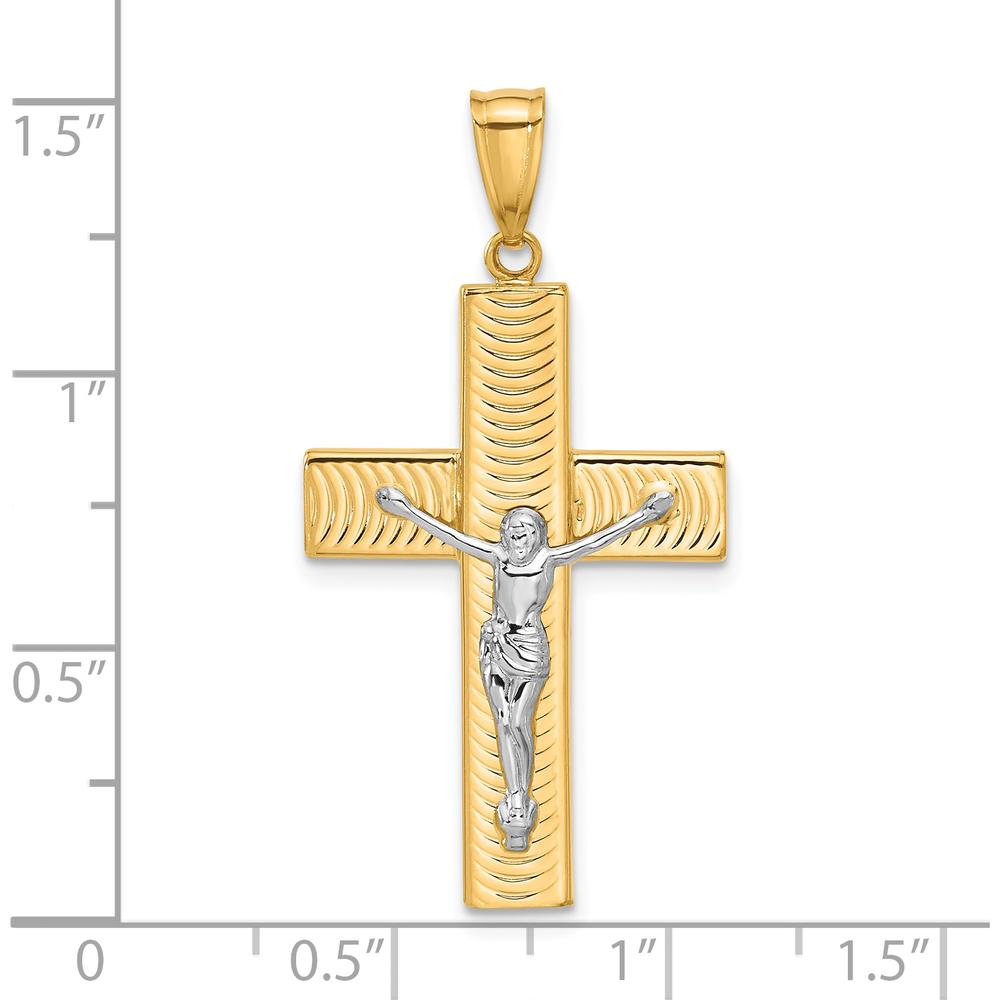 14K Two-Tone Gold Polished and Textured Crucifix Pendant - 36mm Length by Oro Pregiato