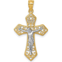 14K Two-Tone Gold Polished and Textured Filigree Passion Crucifix Pendant - 32.8mm Length by Oro Pregiato