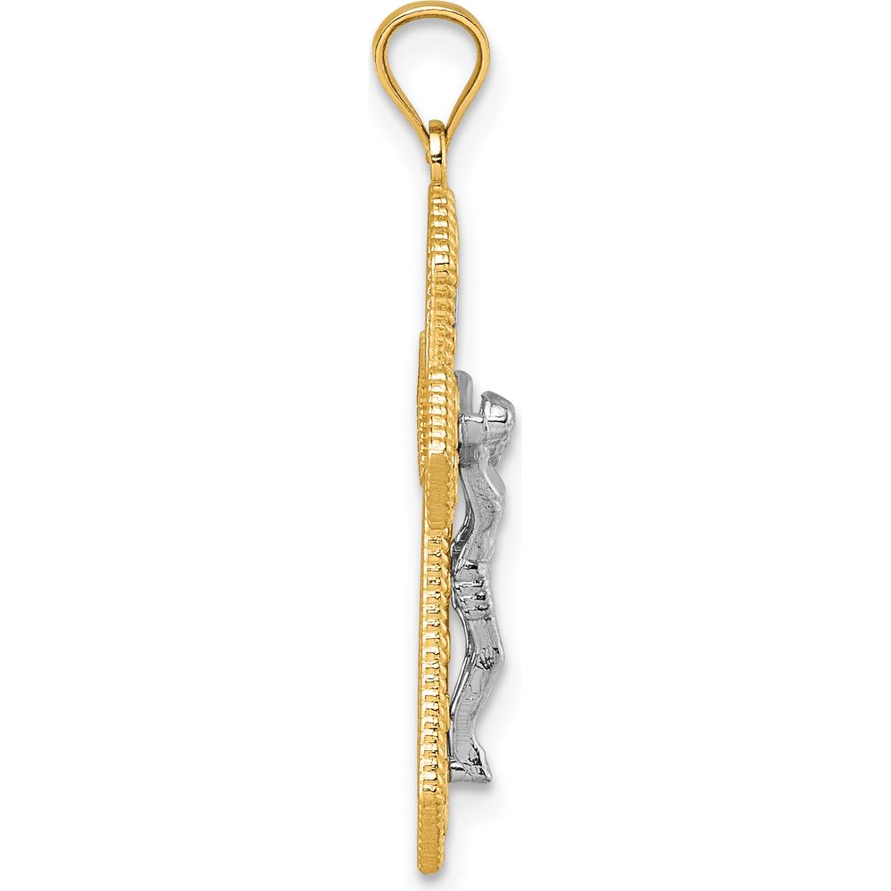 14K Two-Tone Gold Polished and Textured Filigree Passion Crucifix Pendant - 32.8mm Length by Oro Pregiato