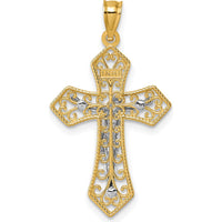 14K Two-Tone Gold Polished and Textured Filigree Passion Crucifix Pendant - 32.8mm Length by Oro Pregiato