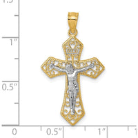 14K Two-Tone Gold Polished and Textured Filigree Passion Crucifix Pendant - 32.8mm Length by Oro Pregiato