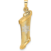 14K Two-Tone Gold Polished and Textured Torah Scroll with Star of David Pendant - 31mm Length by Oro Pregiato