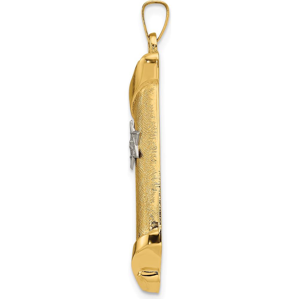14K Two-Tone Gold Polished and Textured Torah Scroll with Star of David Pendant - 37mm Length by Oro Pregiato