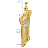 14K Two-Tone Gold Polished and Textured Torah Scroll with Star of David Pendant - 37mm Length by Oro Pregiato