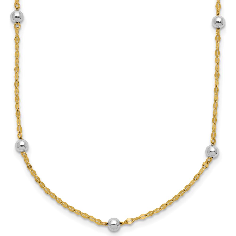 14K Two-Tone Gold Polished Bead Fancy 17" Station Necklace by 0