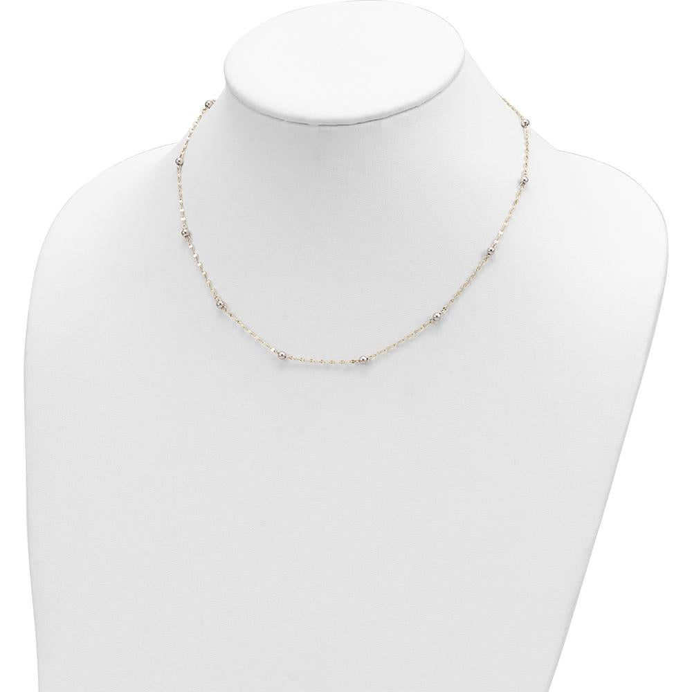14K Two-Tone Gold Polished Bead Fancy 17" Station Necklace by 0