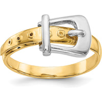 14K Two-Tone Gold Polished Buckle Ring for Women - A Modern Fashion Statement in Solid Gold by Oro Pregiato