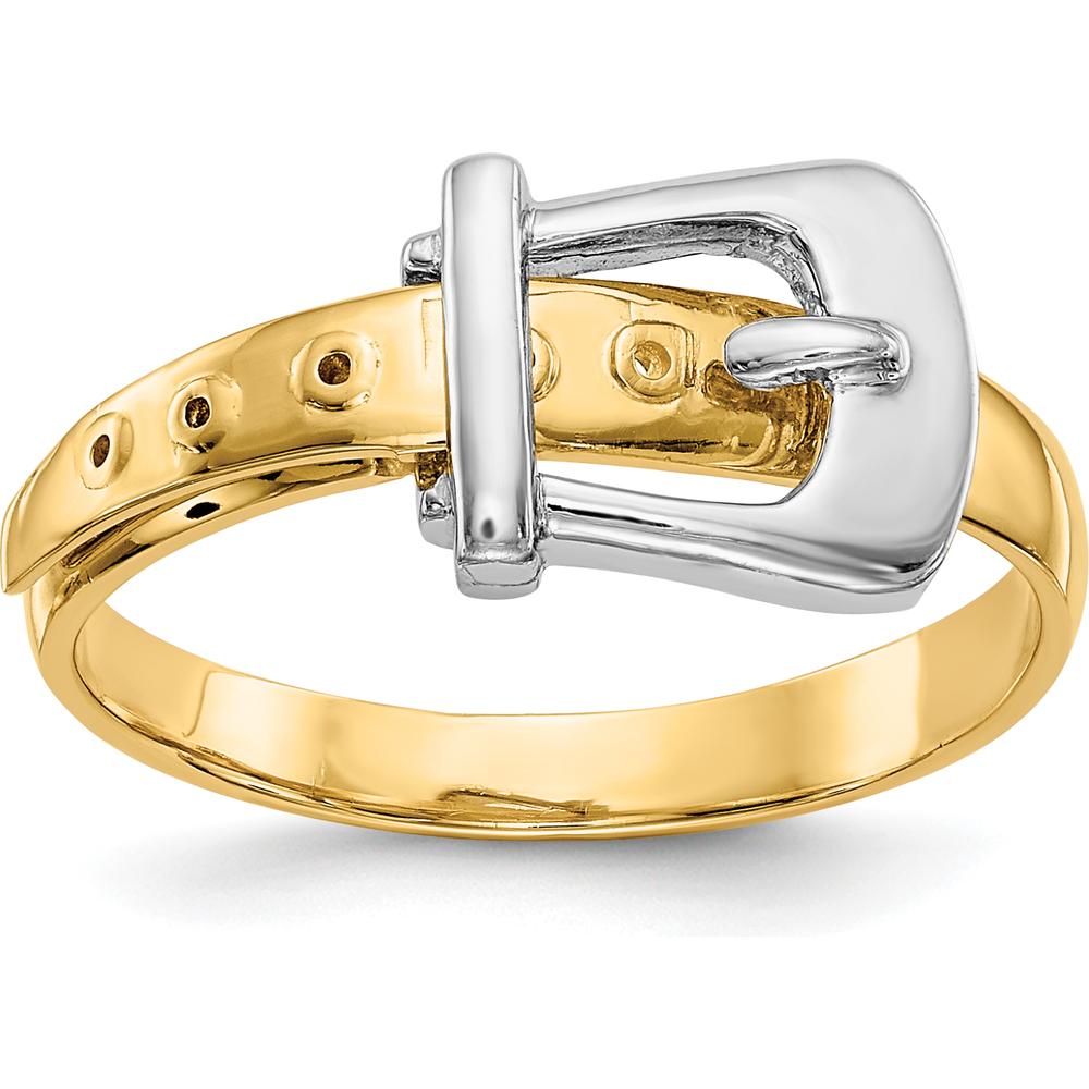 14K Two-Tone Gold Polished Buckle Ring for Women - A Modern Fashion Statement in Solid Gold by Oro Pregiato