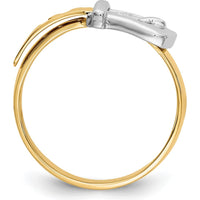 14K Two-Tone Gold Polished Buckle Ring for Women - A Modern Fashion Statement in Solid Gold by Oro Pregiato
